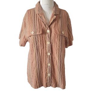 Madewell XS button front top liinen shirt crepe texture pockets collar striped